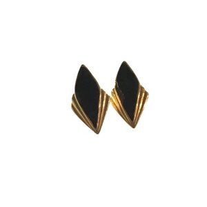 BEAUTIFUL WOMENS GOLD/BLACK TONE STUD EARRINGS
